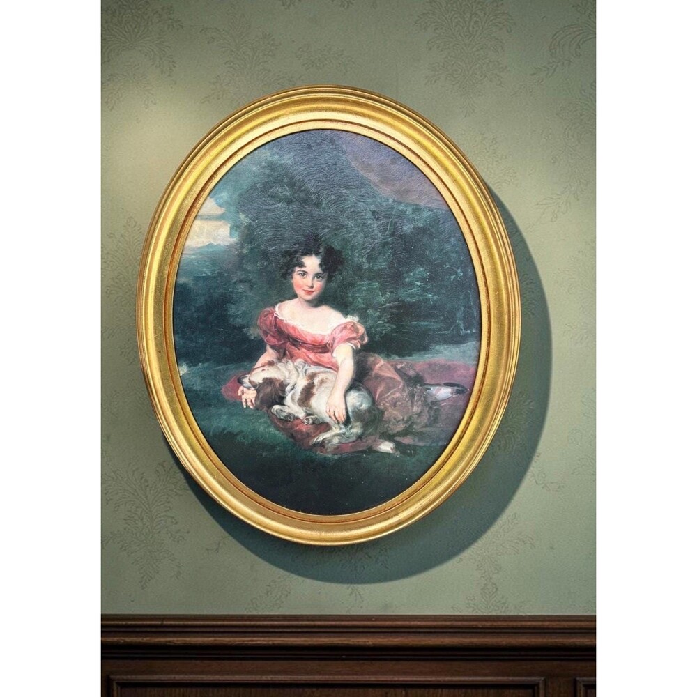 Vintage Girl Spaniel Dog Art Print, Giclée Fine Art Print Ornate Gold Gilt Frame